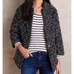 Anthropologie Elevenses Minka Tweed Cocoon Jacket Black White Medium